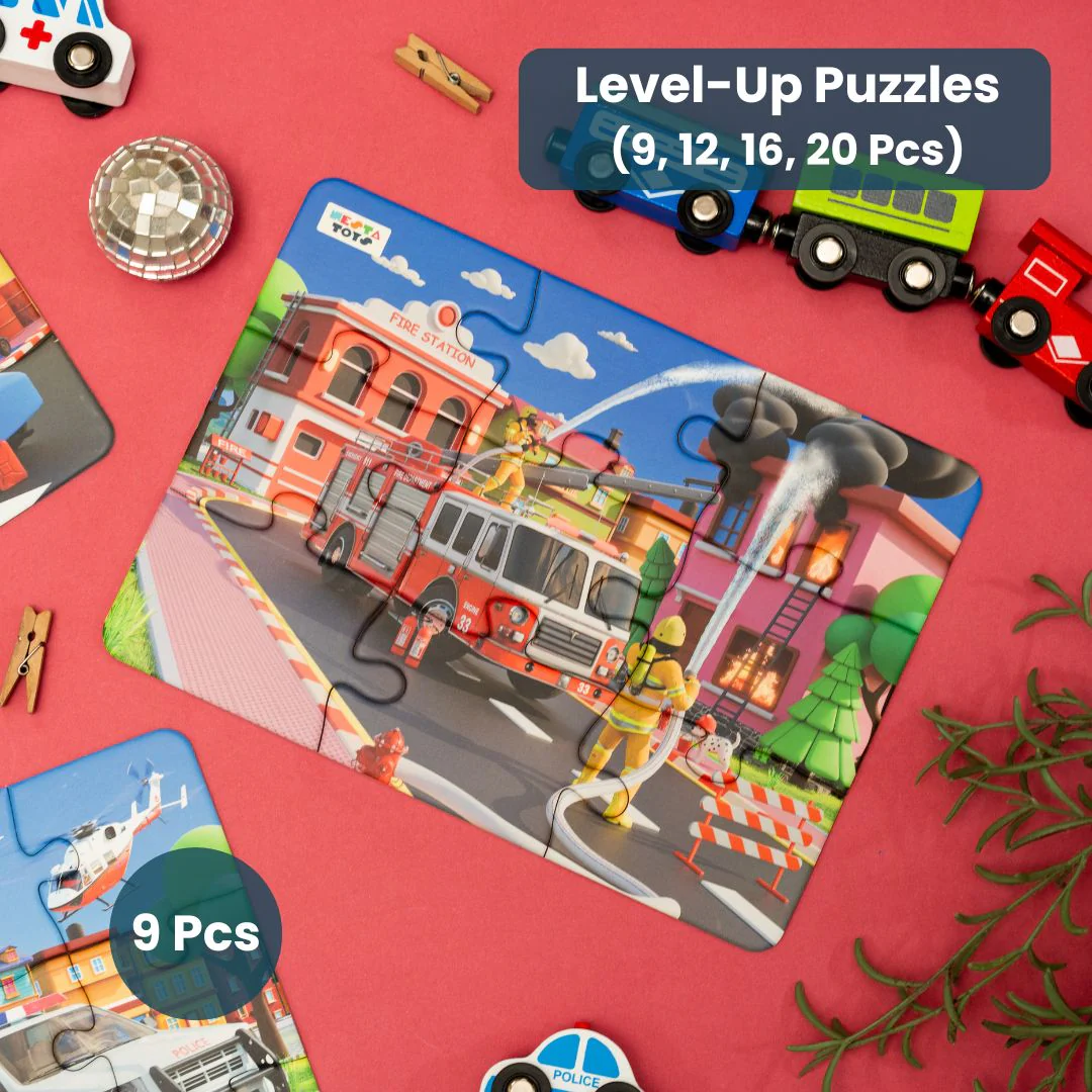 4 in 1 Jigsaw Puzzle - Emergency Vehicles (9 Pcs - 20 Pcs) - Image 4