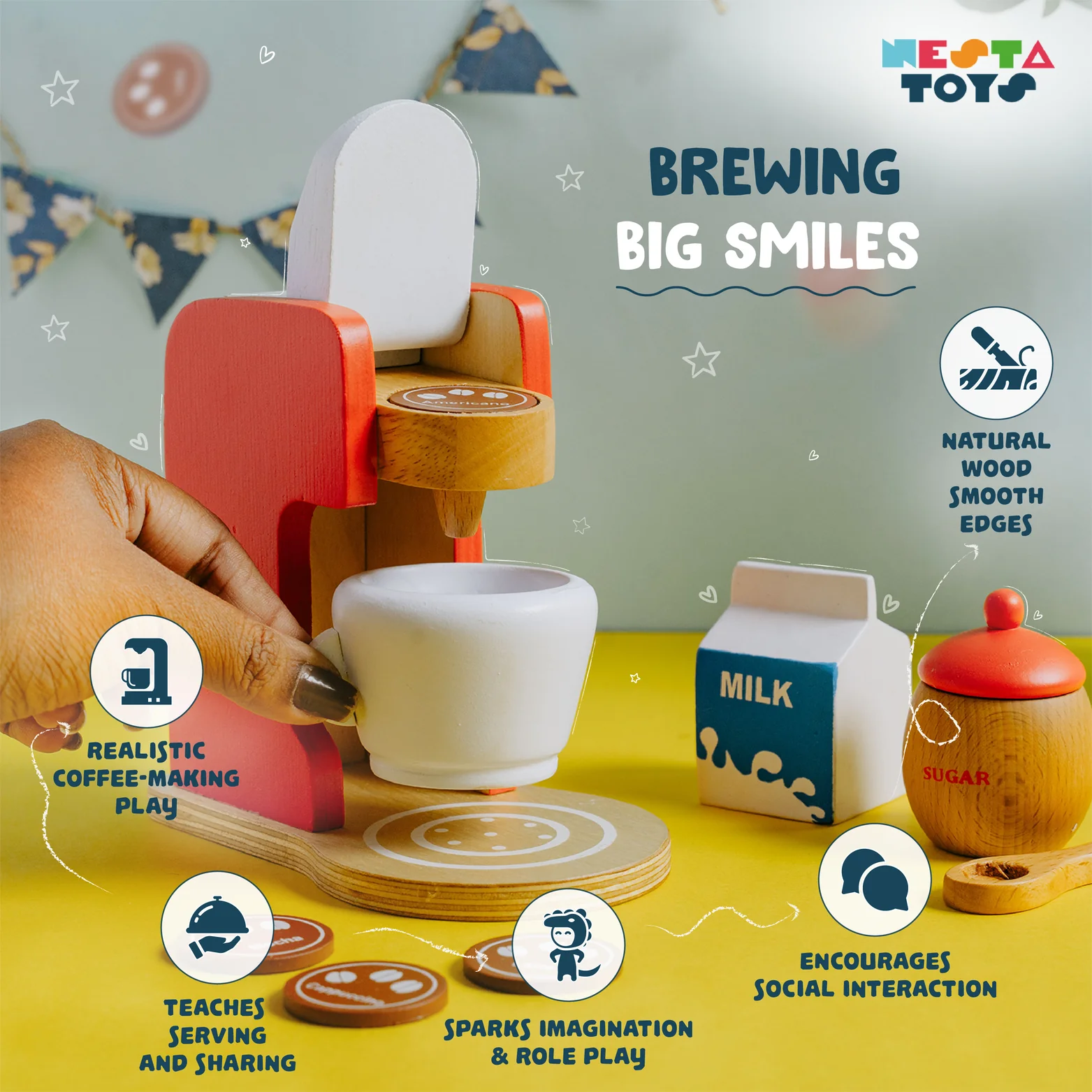 Wooden Coffee Machine Toy (Red) - Image 3