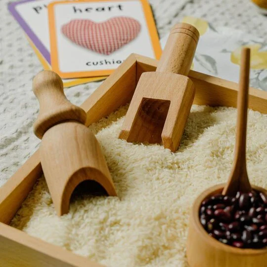 Sensory Wooden Bin Tools with Montessori Tray (7 Pcs) - Image 3