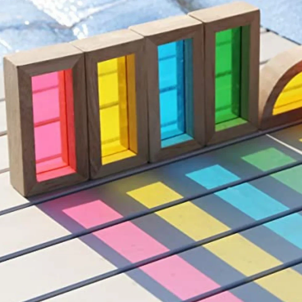 Wooden Acrylic Rainbow Building Blocks Toy (24 Pcs) - Image 6