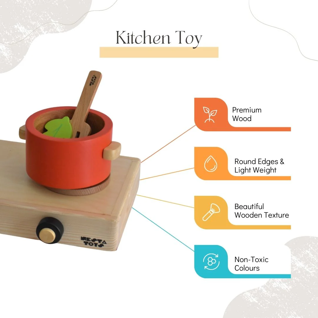 Wooden Gas Stove and Cooking Set Toy (10 Pcs) - Image 10