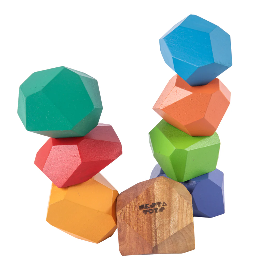 Wooden Stone Balancing Blocks |  Rainbow Stacking Sensory Toy (8 Pcs) - Image 4