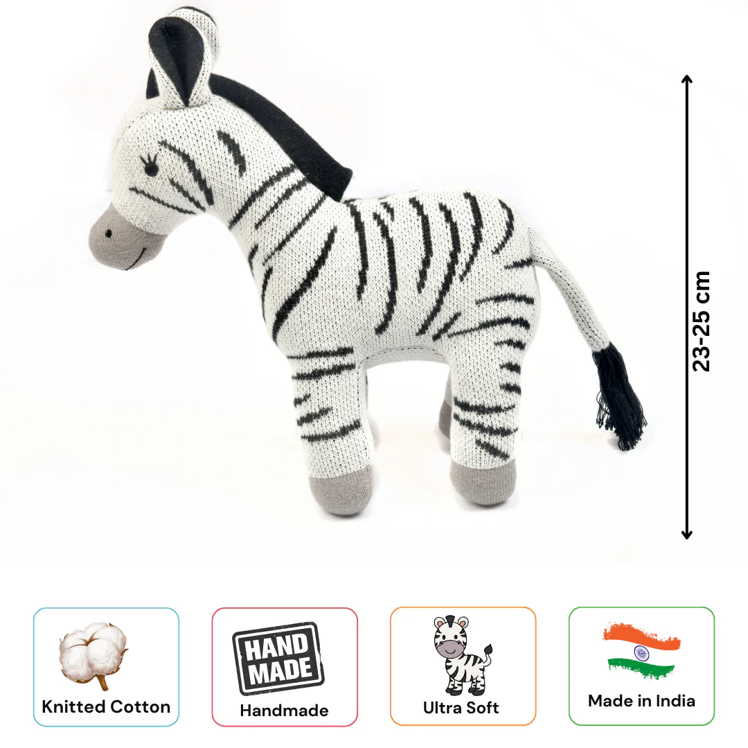 Zippy the Zebra - Knitted Cotton Animal Plush Toy for Kids - Image 7